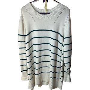 Penningtons Cream and Green Stripped Crewneck Knit Sweater 4X